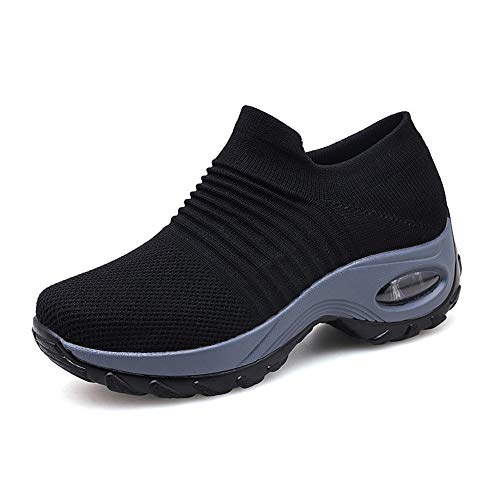 Zapatillas Deportivas de Mujer Gimnasio Zapatos Running Deportivos Fitness Correr Casual Ligero Comodos Respirable Negro Gris Morado 35-42 BK42