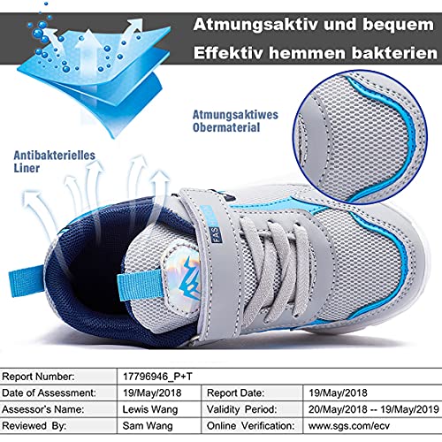 Zapatillas Deportivas Niños 28EU Zapatos Deportes Niño Tenis Zapatillas de Baloncesto Muchacho Zapatillas de Correr Chico Zapatillas de Gimnasia Running Fitness Sneakers Unisex Ligeras Gris Azul