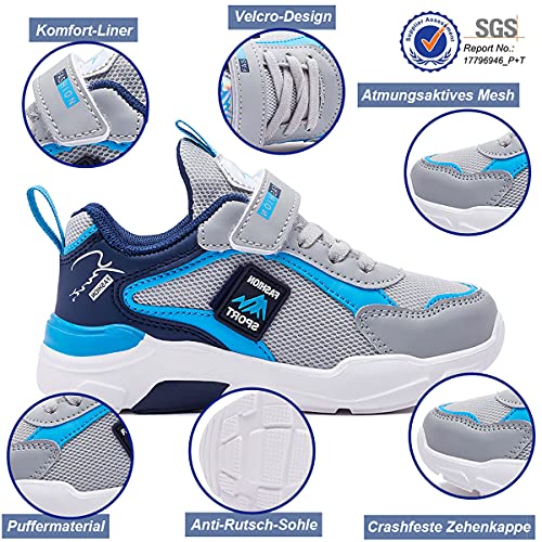 Zapatillas Deportivas Niños 28EU Zapatos Deportes Niño Tenis Zapatillas de Baloncesto Muchacho Zapatillas de Correr Chico Zapatillas de Gimnasia Running Fitness Sneakers Unisex Ligeras Gris Azul