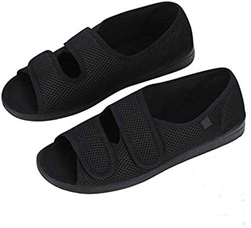 Zapatillas diálogas para mujer, regulables, ortopédicas, con punta abierta, grande, con cierre de velcro para personas mayores, pies hinchados, artritis y edema, para interiores y exteriores