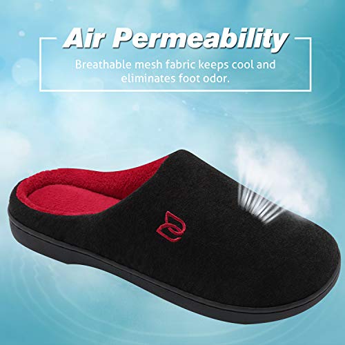 Zapatillas Hombre Mujer Invierno CáLido Zapatos Memory Foam Casa Antideslizante Pantuflas (Negro/Rojo, 42/43 EU)