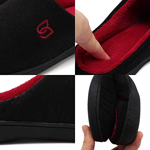 Zapatillas Hombre Mujer Invierno CáLido Zapatos Memory Foam Casa Antideslizante Pantuflas (Negro/Rojo, 42/43 EU)