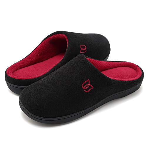 Zapatillas Hombre Mujer Invierno CáLido Zapatos Memory Foam Casa Antideslizante Pantuflas (Negro/Rojo, 42/43 EU)