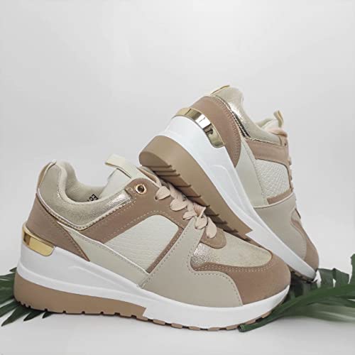 Zapatillas Vestir Mujer Cuña Estilo Cásual Zapatos Mujer Cómodos (Beige Blanco, Numeric_38)