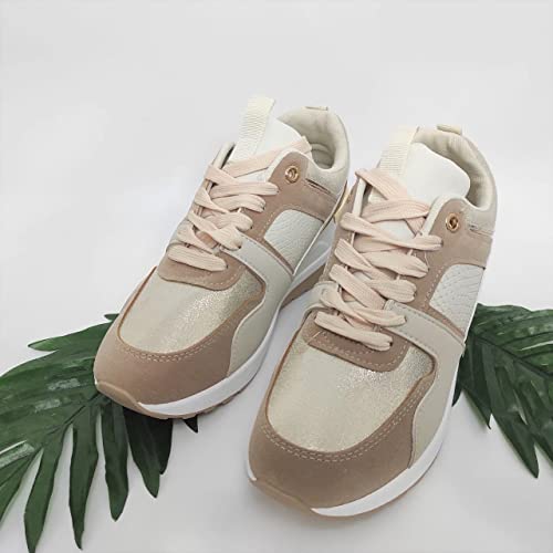 Zapatillas Vestir Mujer Cuña Estilo Cásual Zapatos Mujer Cómodos (Beige Blanco, Numeric_38)