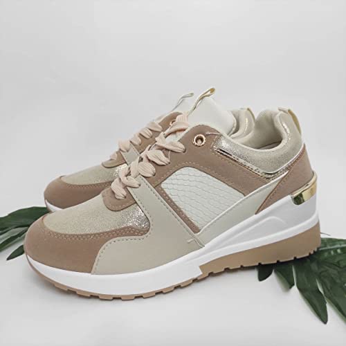 Zapatillas Vestir Mujer Cuña Estilo Cásual Zapatos Mujer Cómodos (Beige Blanco, Numeric_38)