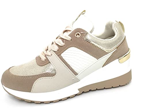 Zapatillas Vestir Mujer Cuña Estilo Cásual Zapatos Mujer Cómodos (Beige Blanco, Numeric_38)