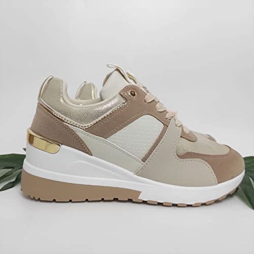 Zapatillas Vestir Mujer Cuña Estilo Cásual Zapatos Mujer Cómodos (Beige Blanco, Numeric_38)