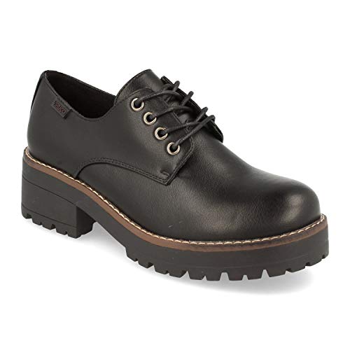 Zapato de Mujer, Comodos, con Tacon y Mini Plataforma, Cierre de Cordones, Otono Invierno 2020. Talla 37 Negro