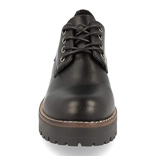 Zapato de Mujer, Comodos, con Tacon y Mini Plataforma, Cierre de Cordones, Otono Invierno 2020. Talla 37 Negro