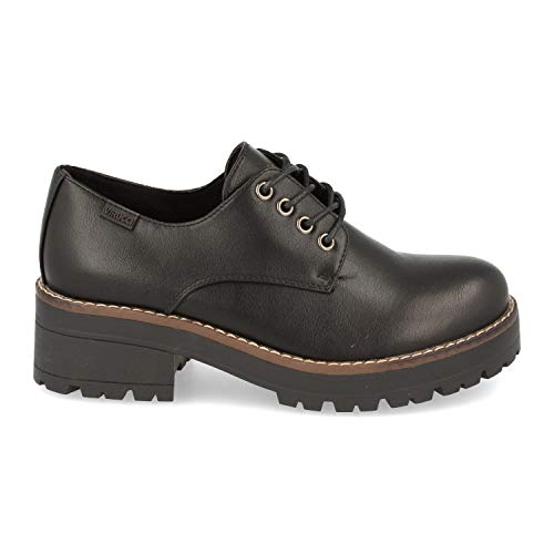 Zapato de Mujer, Comodos, con Tacon y Mini Plataforma, Cierre de Cordones, Otono Invierno 2020. Talla 37 Negro