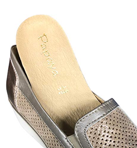 Zapato de mujer de verano con doble elástico, cuña de 5 cm, empeine microperforado y plantilla de piel extraíble, artículo 664060 con cuerda/taúpee Beige Size: 37 EU