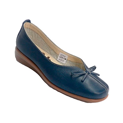 Zapato Mujer cuña Baja Tipo manoletina Abertura en Empeine con Lazo 48 Hours en Azul Talla 36