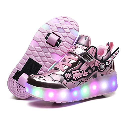 Zapatos con Ruedas Zapatillas con Dos Ruedas para niños y niña 7 Colores cambiantes con Luces LED para Patines Ajustables, Patines en línea con Ruedas