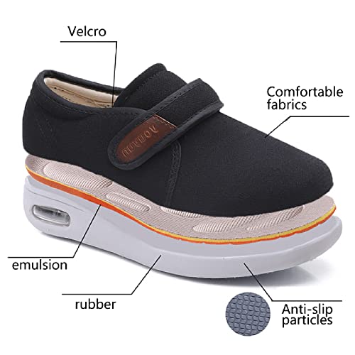 Zapatos De Artritis De Cojines De Aire para Mujeres，Zapatos Diabéticos Respirable Zapatillas Ortopédica para ensanchar Ajustable Cómoda Artritis Edema Zapatos hinchados，Black▁42