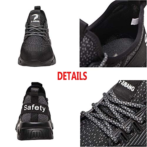 Zapatos de Seguridad Hombre Mujer Punta de Acero Zapatos de Trabajo Ligero Reflectivo Transpirable Construcción Botas de Seguridad darkblack 36EU