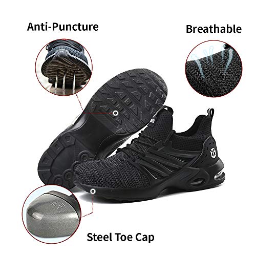 Zapatos de Seguridad para Hombre Zapatillas Deportivas de Mujer Puntera de Acero Calzado de Industrial Trabajo Construcción Botas Tácticas Trekking H Negro EU45