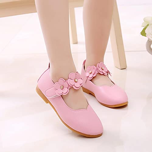 Zapatos infantiles de piel para niña, 25 unidades, zapatos de princesa, zapatos de baile con suelo suave, zapatos de ocio, con cierre de velcro, antideslizantes, zapatillas de ballet, Rosa., 29