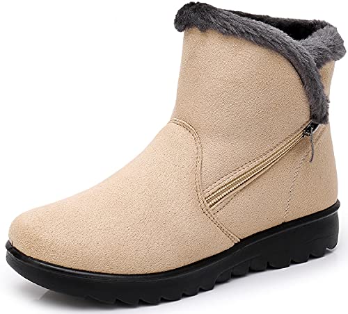 Zapatos Invierno Mujer Botas de Nieve Casual Calzado Piel Forradas Calientes Planas Outdoor Boots Antideslizante Zapatillas para Mujer EU38/fabricante 245,Caqui