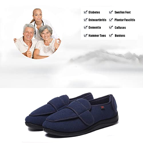 Zapatos OrtopéDicos,para Ancianos, Patas Hinchadas, Zapatillas Ajustables,Dark Blue Plus Velvet_45