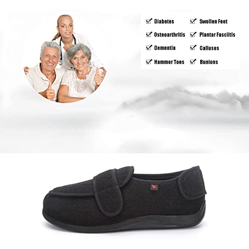 Zapatos Paño Tacón Cuña y Punta Cerrada，Zapatos Ligeros para Caminar Antideslizantes con cojín de Aire para pies hinchados por Artritis y Fascitis Plantar，Black▁50