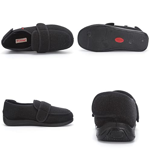 Zapatos Paño Tacón Cuña y Punta Cerrada，Zapatos Ligeros para Caminar Antideslizantes con cojín de Aire para pies hinchados por Artritis y Fascitis Plantar，Black▁50