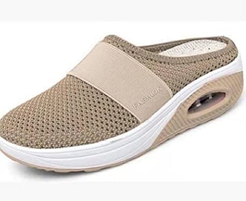 Zapatos para Caminar sin Cordones con cojín de Aire para Mujer, Zapatos para Caminar ortopédicos para diabéticos, Zapatos sin Cordones con cojín de Aire Informales de Punto (41,Khaki)