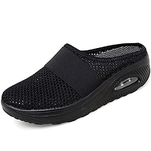 Zapatos para Caminar sin Cordones con colchón de Aire Zapatos para Caminar ortopédicos para diabéticos para Mujeres (38,Black)