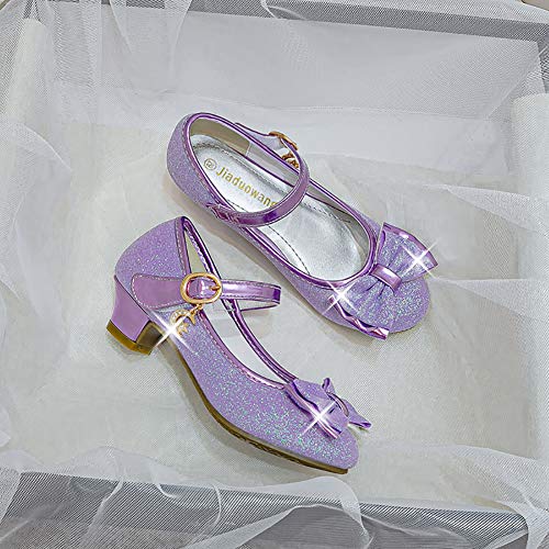 Zapatos Tacon Niña Zapatillas Princesa Lentejuelas Infantil Sandalias de Vestir Fiesta Bowknot para Niñas 29 EU,Morado