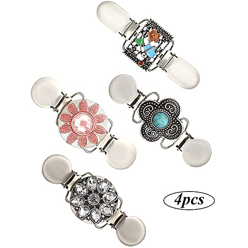 Zasvec Cardigan Clip 4 Piezas Clips de Suéter Clips de Broche Pinza de Suéter Clip de Bufanda Mujer Cardigan Clip Clip de Chal de Suéter Flor Antiguo Clip para Cuello de Cárdigan para Blusa Chaqueta