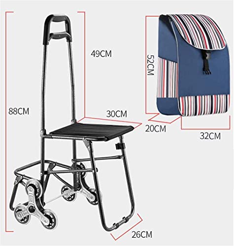 ZBBN Carritos de Compras, 6 Ruedas Subir escaleras Plegable Silla Asiento Carrito de Compras Carrito para Personas Mayores