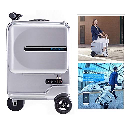 Zdcdy Bolsa De Maleta De Montar, Equipaje de Viaje Inteligente para Montar, Coche para Scooter de Equipaje Eléctrico, con Batería Externa Extraíble, 26L Capacidad, Load 90kg,Silver-A