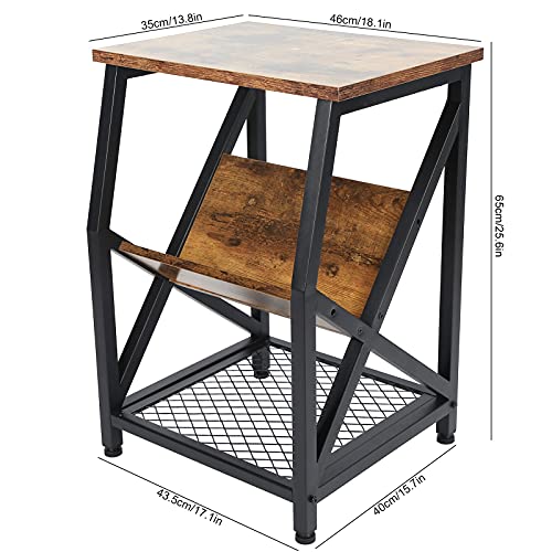 Zerone Mesa Auxiliar Estilo Industrial, Mesa Lateral de Madera con Estante Abierto para Dormitorio Sala de Estar, 46 x 35 x 65cm