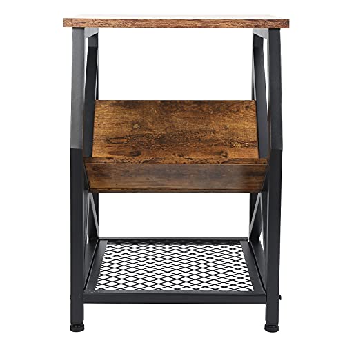 Zerone Mesa Auxiliar Estilo Industrial, Mesa Lateral de Madera con Estante Abierto para Dormitorio Sala de Estar, 46 x 35 x 65cm