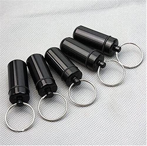 ZFQZKK 5 PCS Negro Impermeable Aluminio Píldora Caja Caja Titular de Fármaco Portátil Mini Píldora Caja Viaje Caja de Viaje Envase Llavero Llavero Anillo Pastillero semanal