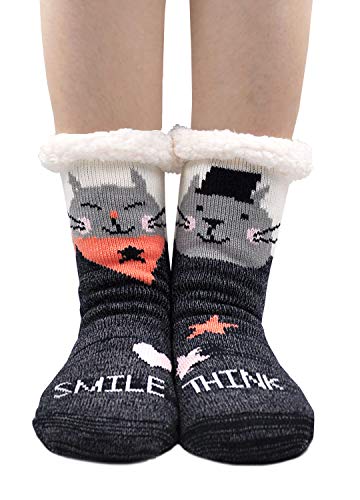 ZFSOCK Calcetines Antideslizantes Zapatillas Mujer: Invierno Suaves Térmicos Gruesos Calentar Divertidos Pantuflas Andar De Estar Por Casa Cumpleaños Navidad Graciosos Regalos Para Madres 1 Par