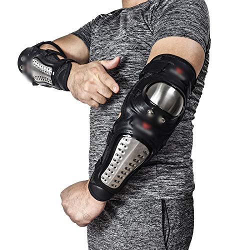 Zidao Acero Inoxidable Brazo, Bicicleta De La Motocicleta Deportes Extremos Esquí Protectores Conjuntos De Rodilla El Codo La Rodilla Protectores Largo De Espinilla,Negro