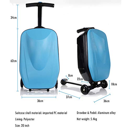 ZJY 21"Scooter de Equipaje Plegable - Altura Ajustable Pasamanos Antideslizante Estuche de PC Resistente a la presión Rueda silenciosa Impermeable de PU - para Viajes al Aire Libre, Azul Claro