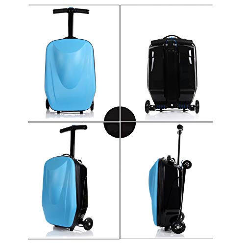 ZJY 21"Scooter de Equipaje Plegable - Altura Ajustable Pasamanos Antideslizante Estuche de PC Resistente a la presión Rueda silenciosa Impermeable de PU - para Viajes al Aire Libre, Azul Claro