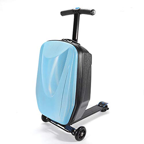 ZJY 21"Scooter de Equipaje Plegable - Altura Ajustable Pasamanos Antideslizante Estuche de PC Resistente a la presión Rueda silenciosa Impermeable de PU - para Viajes al Aire Libre, Azul Claro