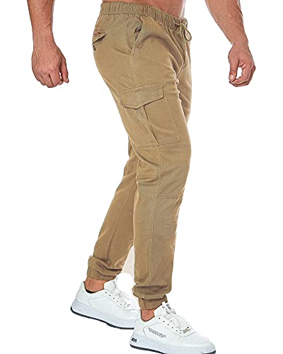 ZOEREA Pantalones Hombre Casuales Deporte Elásticos Joggers Largos Pants con Bolsillos Algodón Slim Fit Cargo Trouser de Hombres Caqui, L