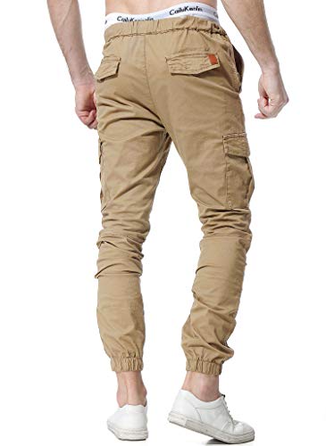 ZOEREA Pantalones Hombre Casuales Deporte Elásticos Joggers Largos Pants con Bolsillos Algodón Slim Fit Cargo Trouser de Hombres Caqui, L