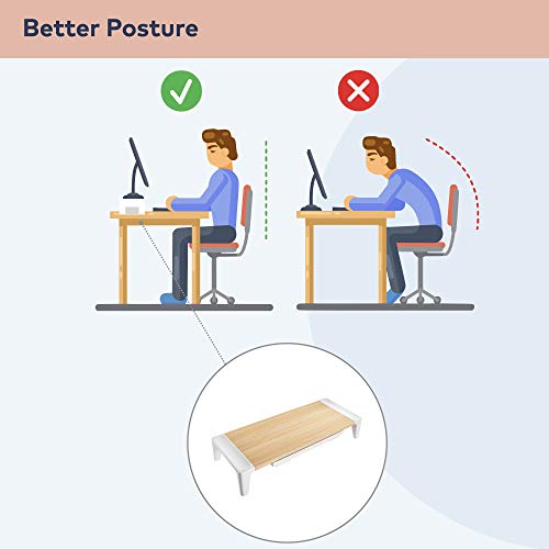 ZOLDA Soporte Monitor con Cajón – Elevador de Pantalla Ordenador de Madera con Espacio para el Almacenaje Integrado, Cajón y Patas Ajustables para una Mayor Ergonomía & Organización de la Mesa