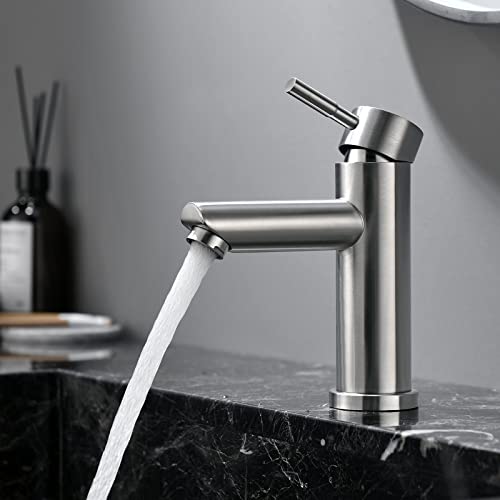 ZOOYYUE Grifo Lavabo Roca, Grifo Monomando Lavabode 304 Acero Inoxidable, Grifos Lavabos con PEX Mangueras, Diseño Moderno, Garantía de Por Vida.