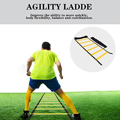 ZTWLEED Kit Entrenamiento Velocidad y Agilidad de Fútbol,Escalera de Agilidad de 12 peldaños,6M,Ejercicios de Velocidad, Fitness,Ideal para Juego de pies para Ejercicios de fútbol