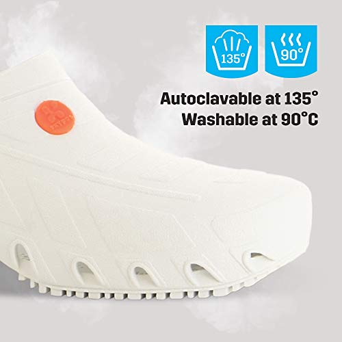 Zueco de Seguridad para Hospital, para Mujer, Ligero y autoclavable para Hombre, Ideal para atención médica, Antideslizante, antiestático y Absorbente de Golpes, 7/8 UK 41/42 EU, Oxypas Oxyclog White