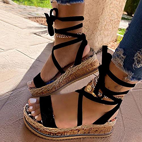 ZYONG Sandalias de Mujer de Moda Verano 2021 Zapatos de cuña de Serpiente Estampado étnico Moda Casual con Cordones Zapatos de Mujer Sandalias de Playa para Mujer