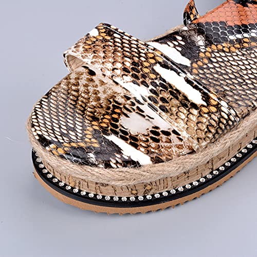 ZYONG Sandalias de Mujer de Moda Verano 2021 Zapatos de cuña de Serpiente Estampado étnico Moda Casual con Cordones Zapatos de Mujer Sandalias de Playa para Mujer