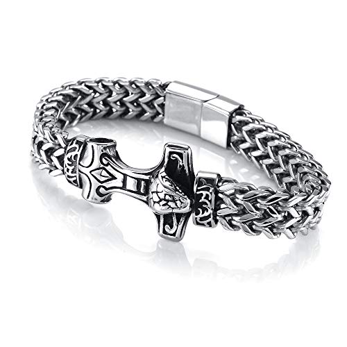 Zysta Pulsera vikinga con martillo de Thor para hombre, de acero inoxidable, con cadena barbada de eslabones, gótico, para hombre y papá,