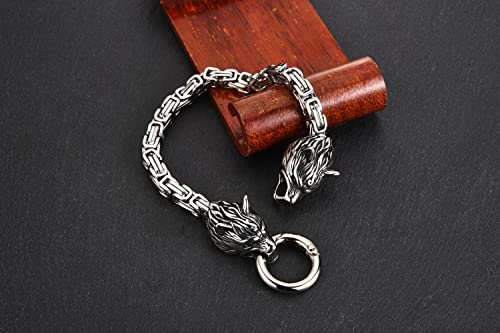 Zysta Pulsera vikinga para hombre con cabeza de lobo, acero inoxidable, cadena bizantina, vikingo, gótico, para hombres y papá